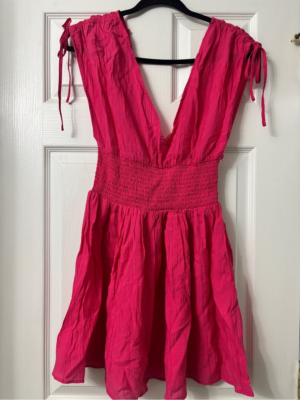 Hot Pink V-Neck Smocked Waist Sundress